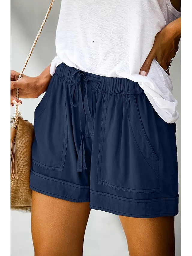 Women's Basic Essential Casual Shorts Wide Leg Baggy Pocket Short Daily Holiday Micro-elastic Simple Cotton Blend Lightweight Outdoor Mid Waist Light Blue Wine Red Pink ArmyGreen Orange & Red