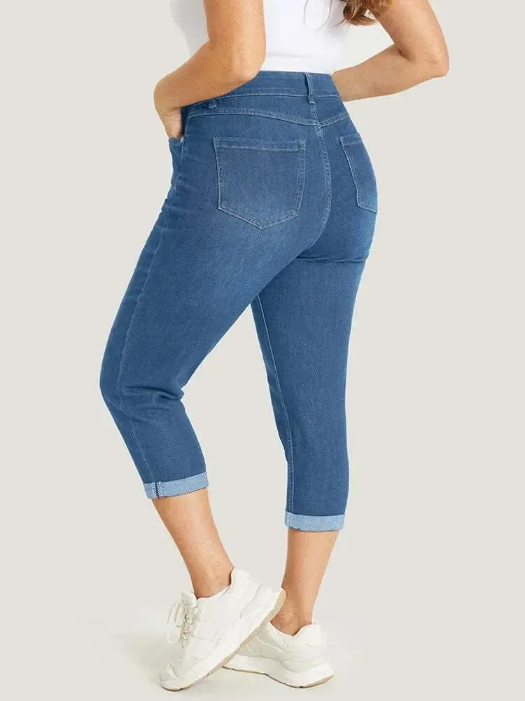5 Packs-Very Stretchy High Rise Dark Wash Cropped Jeans