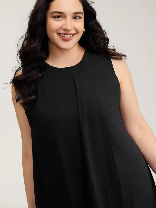 Chiffon Sheer Pleated Knee-Length Dress