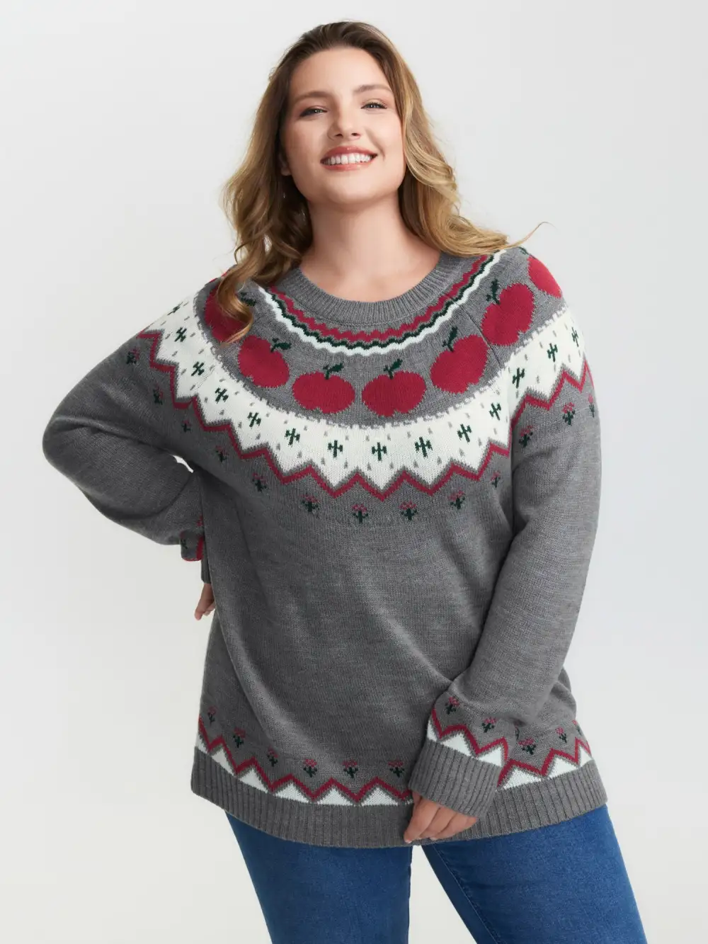 Tomato Pattern Color Contrast Knit Cardigan