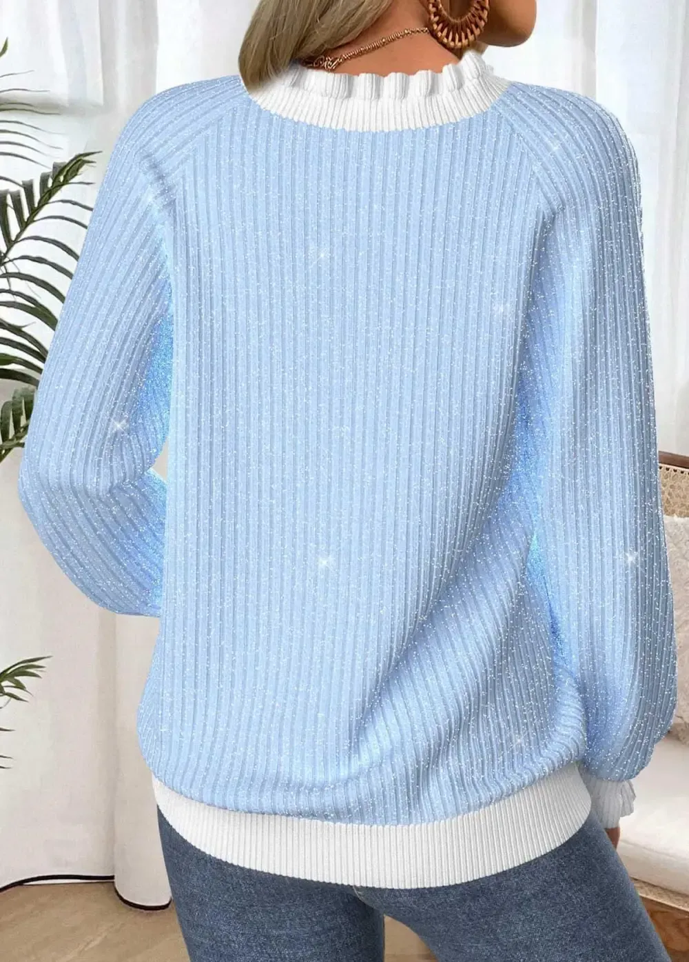 Light Blue Tummy Coverage Long Sleeve Sweatshirt