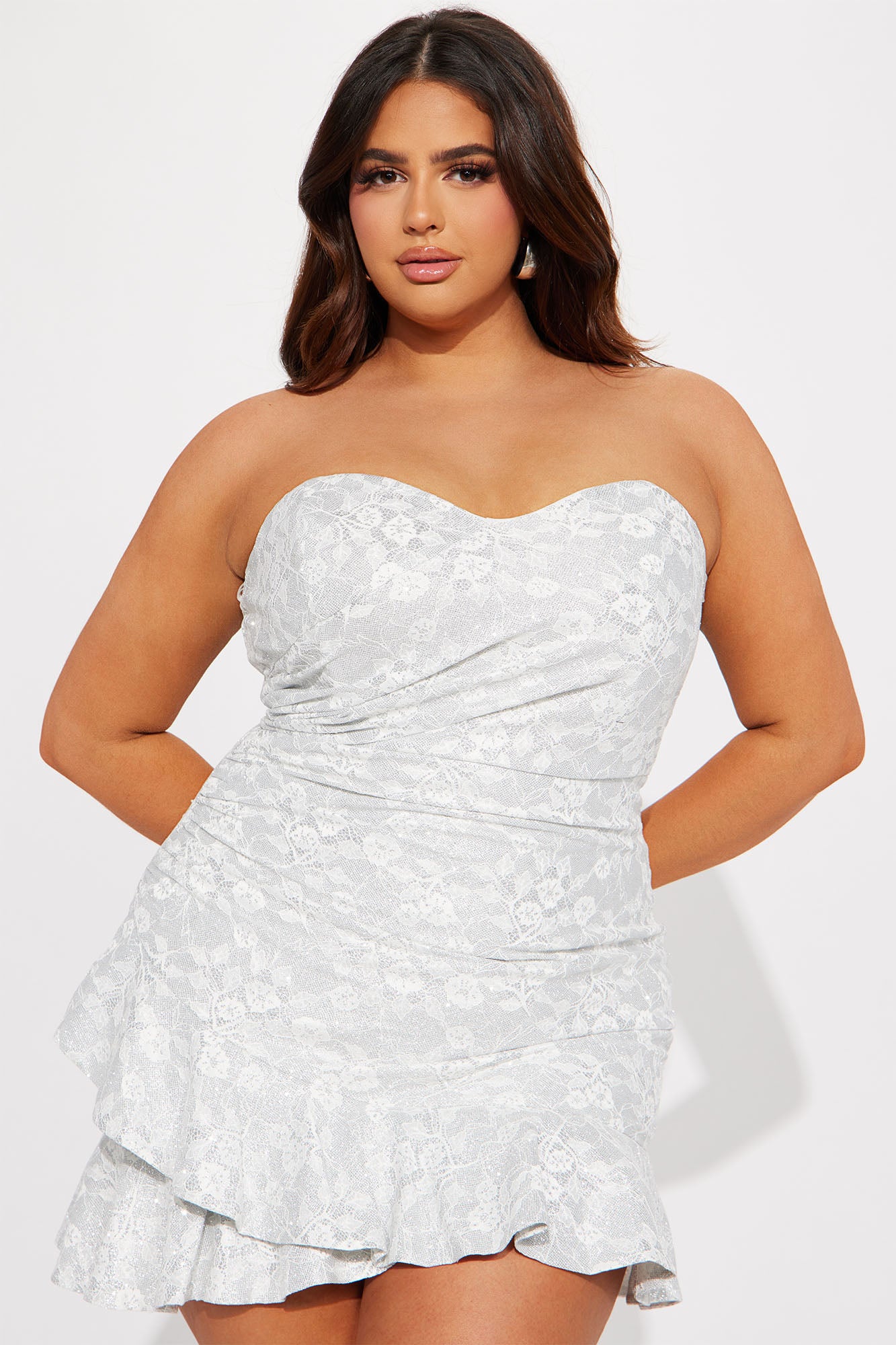 Riley Ruffle Metallic Mini Dress - White