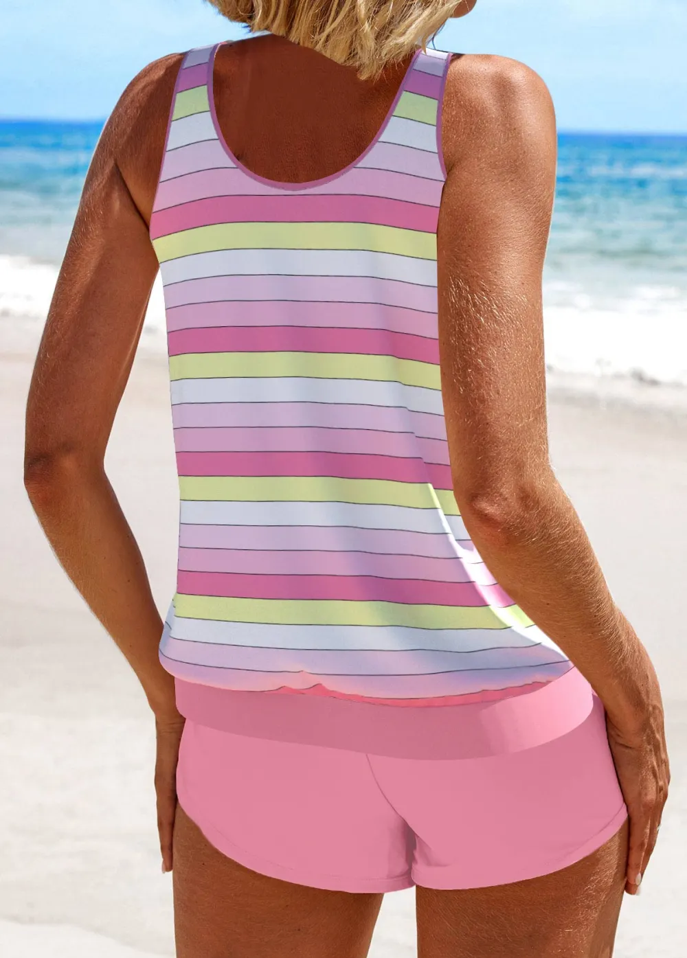 Patchwork Neon Green Floral Print Tankini Set