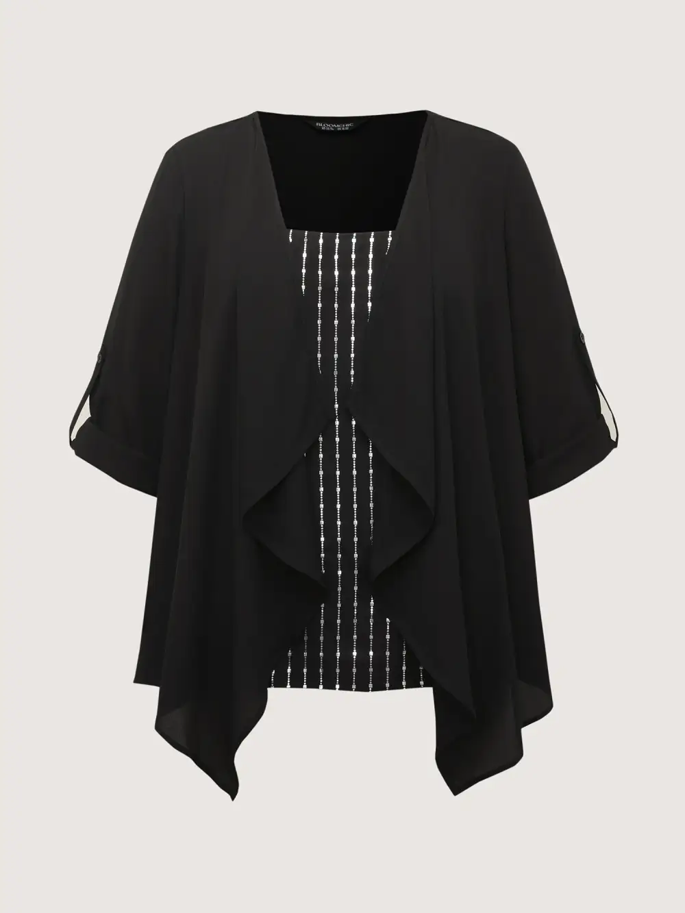 Shiny Silk Two-Piece Ruffled Blouse