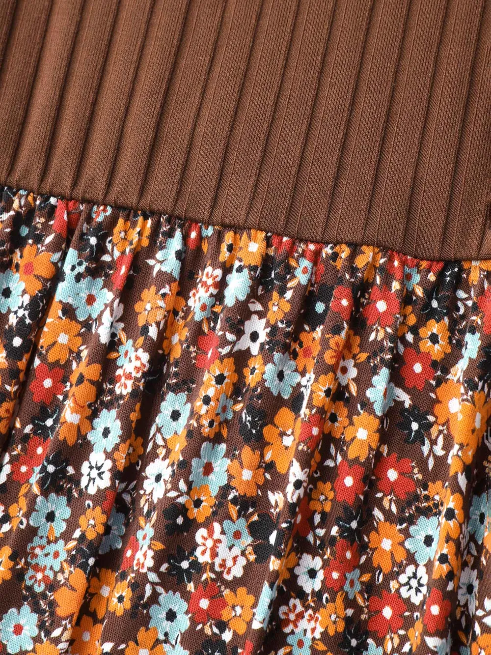 Floral Ruffled Pockets Mock Neck Maxi Dress