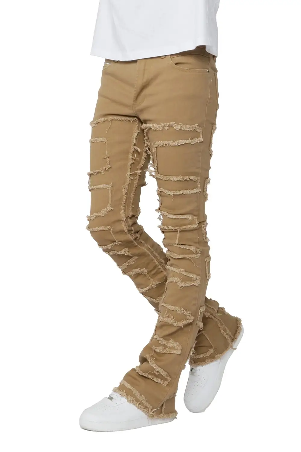 Gavin Beige Stacked Flare Jean