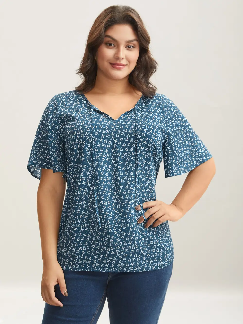 Ditsy Floral Print Half Sleeve Shirt