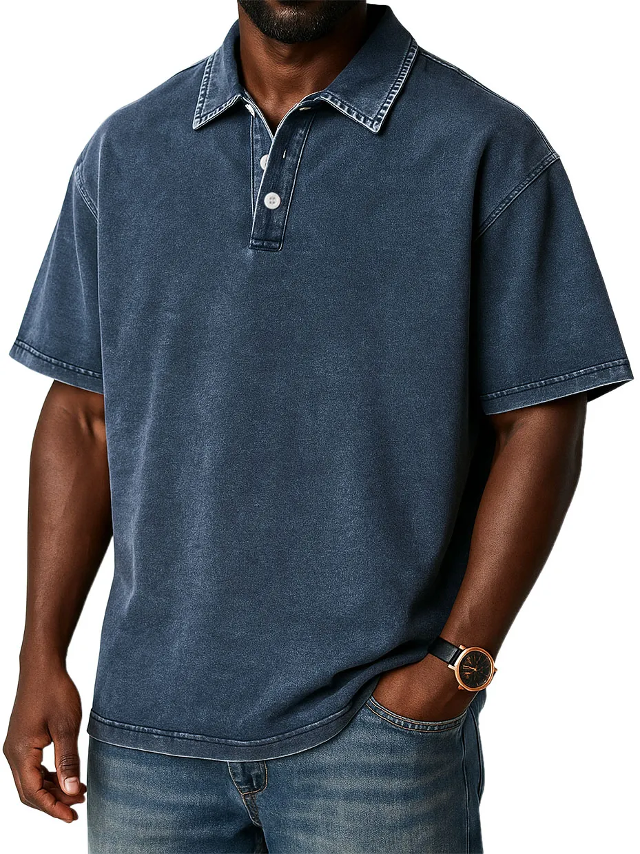 Men's Stylish Retro Washed Distressed Casual Polo Tops