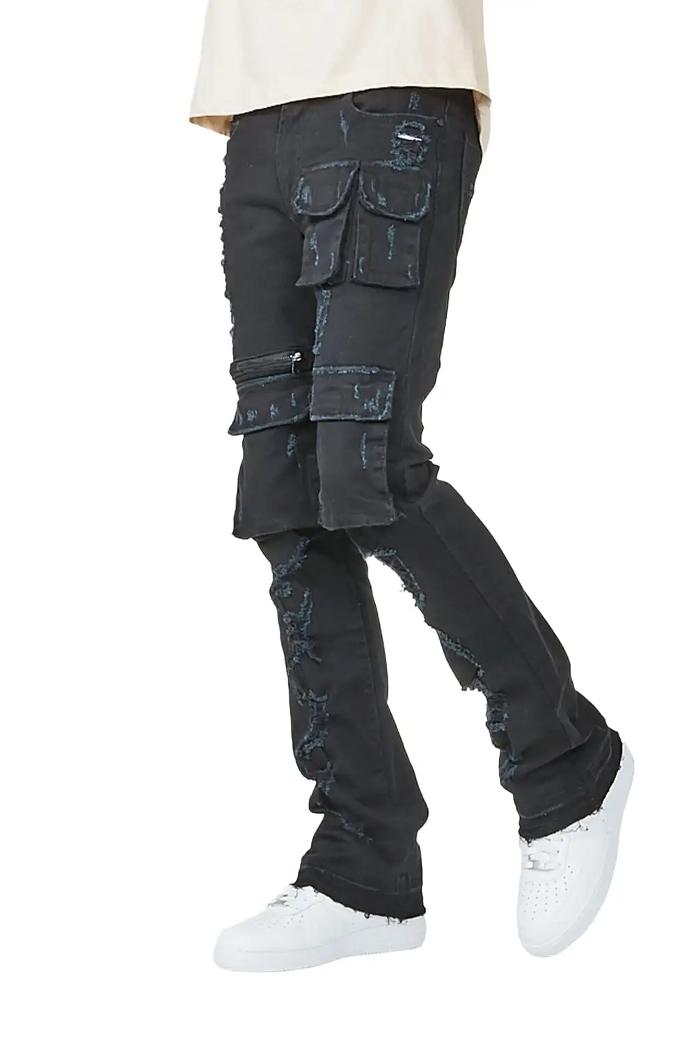 Sleez Black Stacked Flare Cargo Jean