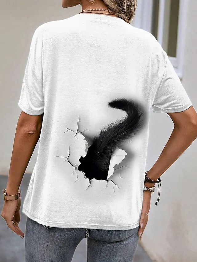 Women's T shirt Tee 3D cat Animal Print Daily Weekend Fashion Short Sleeve Round Neck White Summer