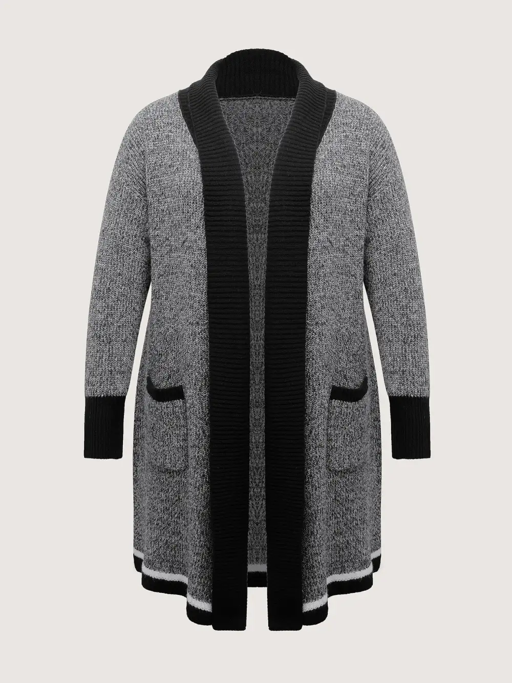 Color Contrast Trim Textured Pocket Knit Cardigan