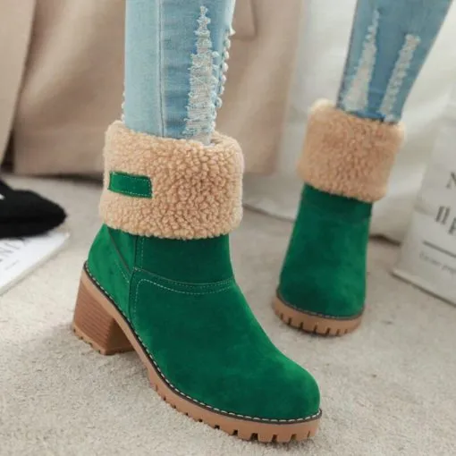 Women'S Mid-Tube Chunky Heel Suede Boots