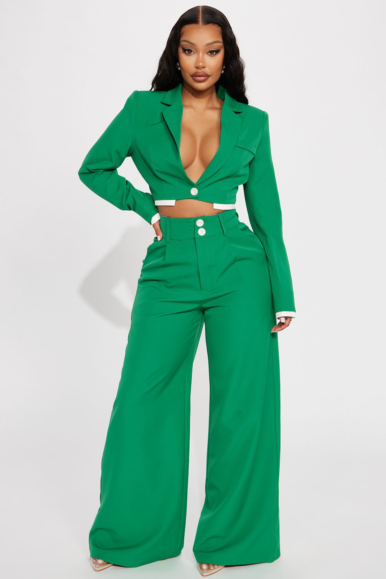 Fashionably Late Pant Set - Green