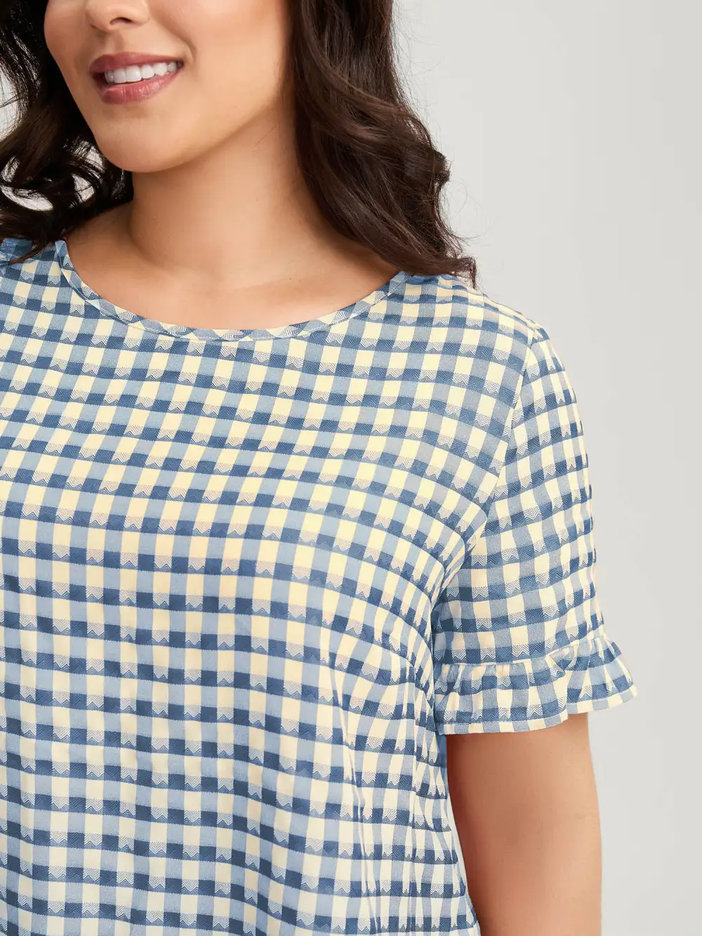 Gingham Print Button Back Blouse