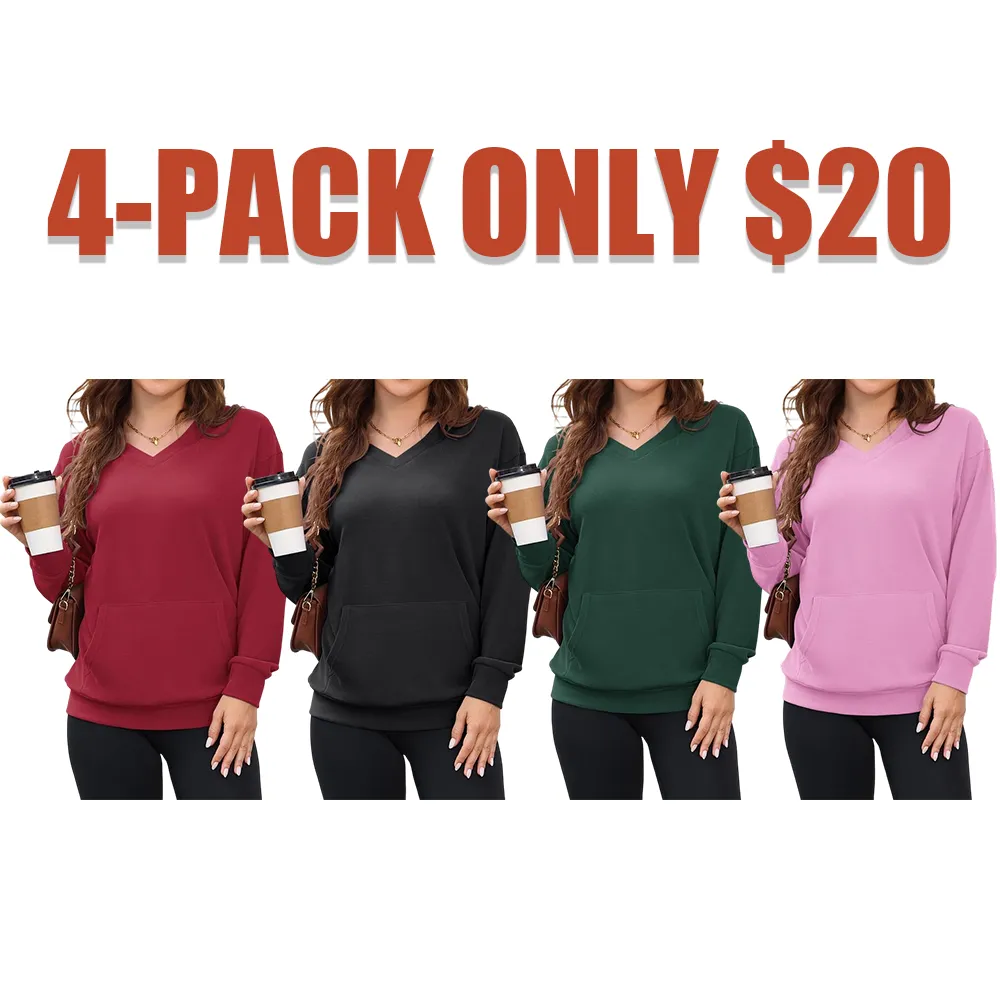 Women's Hoodless V-neck Sweatshirt With Kangaroo Pocket