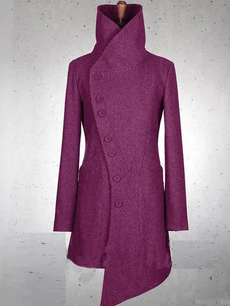 side button woolen fabric Casual Turtleneck Cotton Overcoat