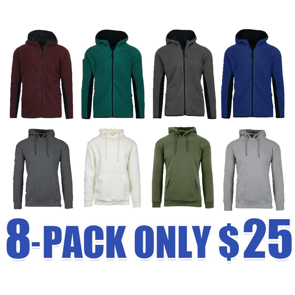 Men's 3 Pack Heavyweight Fleece Lined Zip & Pullover Hoodies Menswear Plain