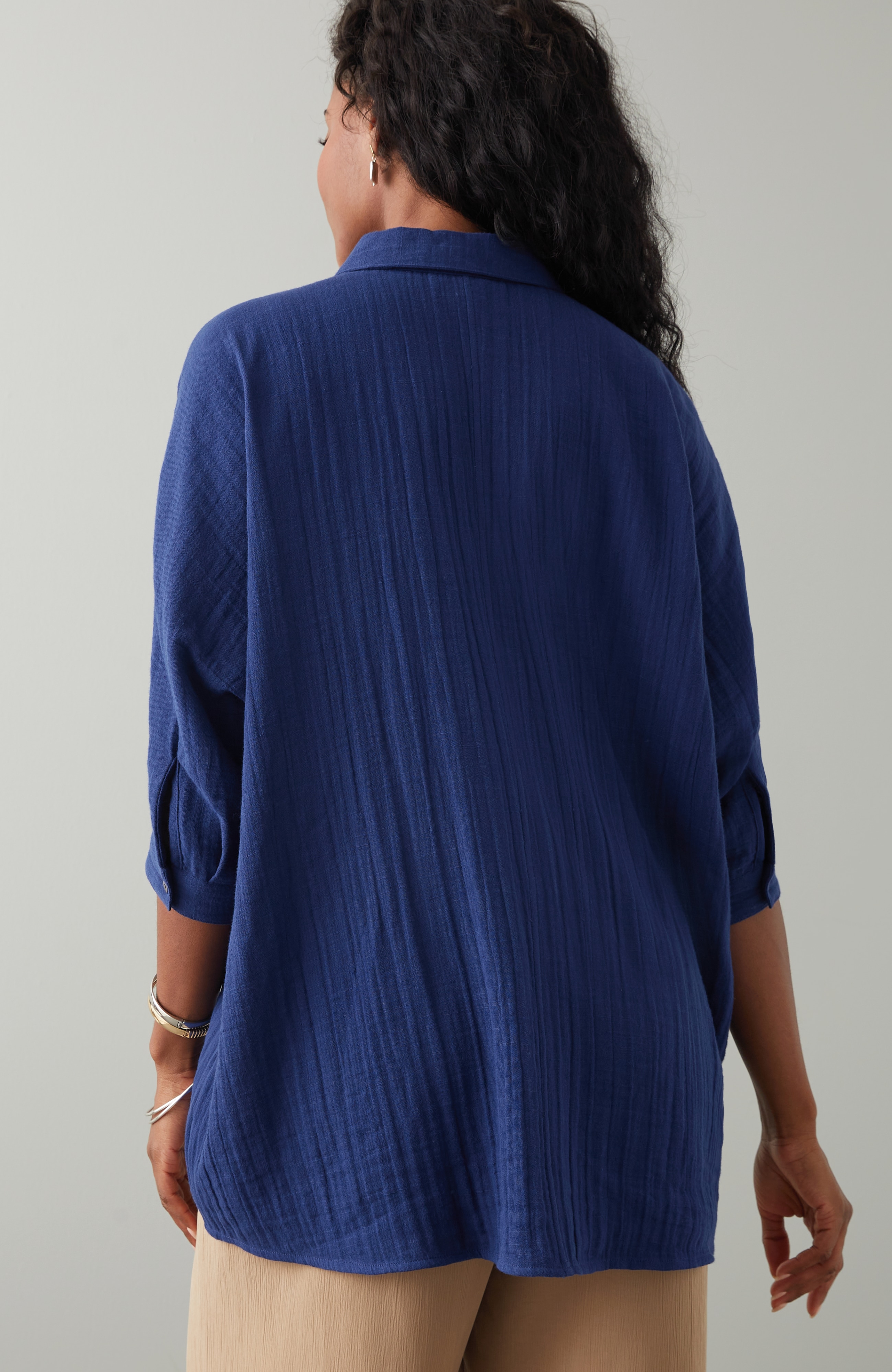 Pure Jill Relaxed Gauze Button-Front Top