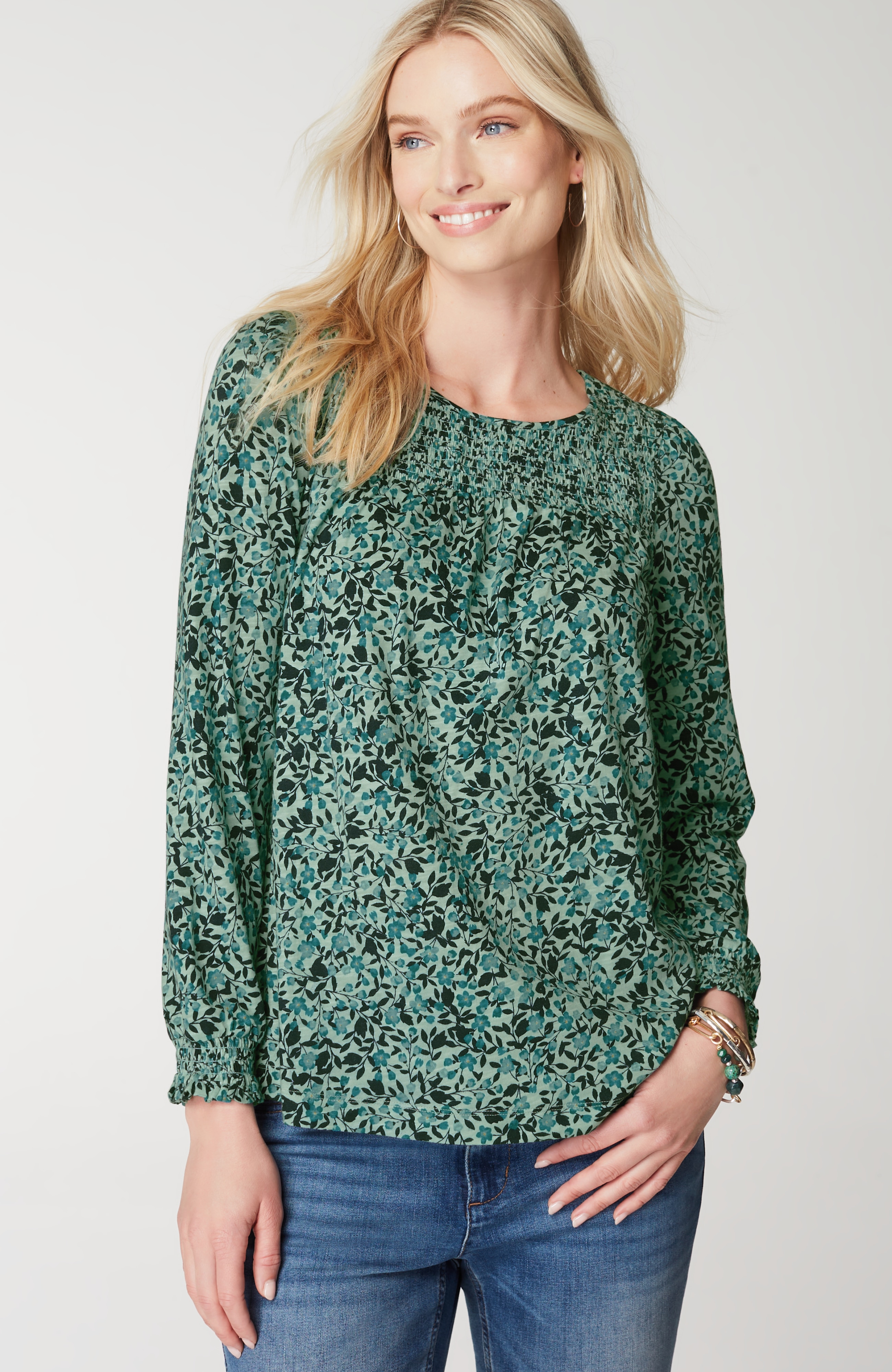 Smocked Floral Top