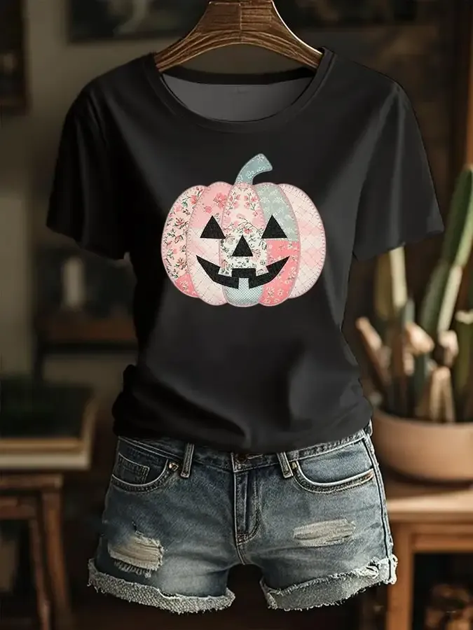 Women's Autumn Style Print Crew Neck T-Shirt