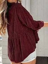 Women's Shirt Jacket Shacket Comfortable Ruched Pocket Casual Plain Holiday Casual Daily Weekend Single Breasted Regular Turndown Regular Fit Long Sleeve Outerwear Red Green Fall Winter