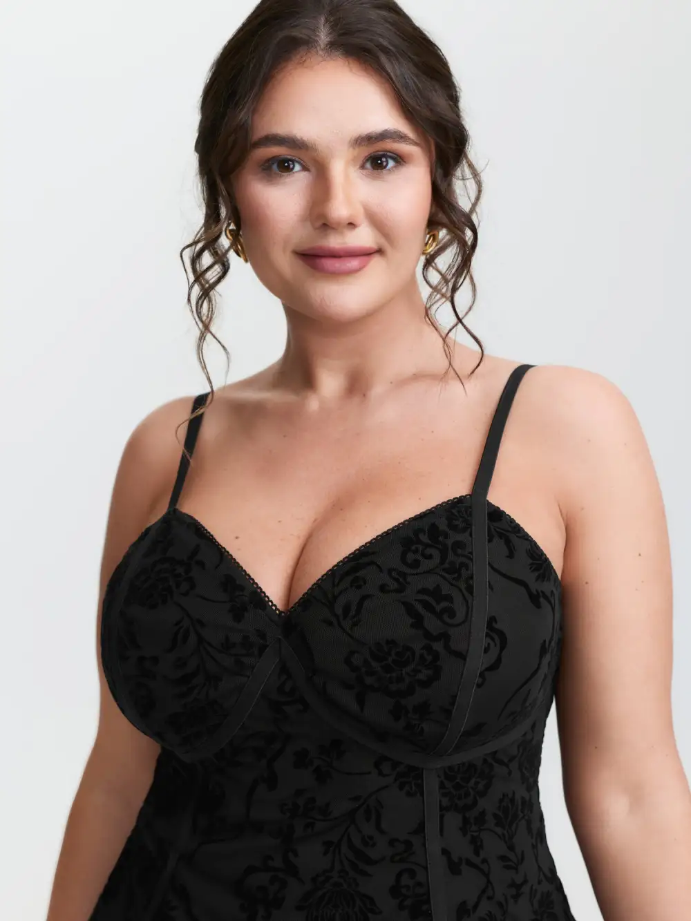 Flocked Floral Stretchy Mesh Lace Tank Top