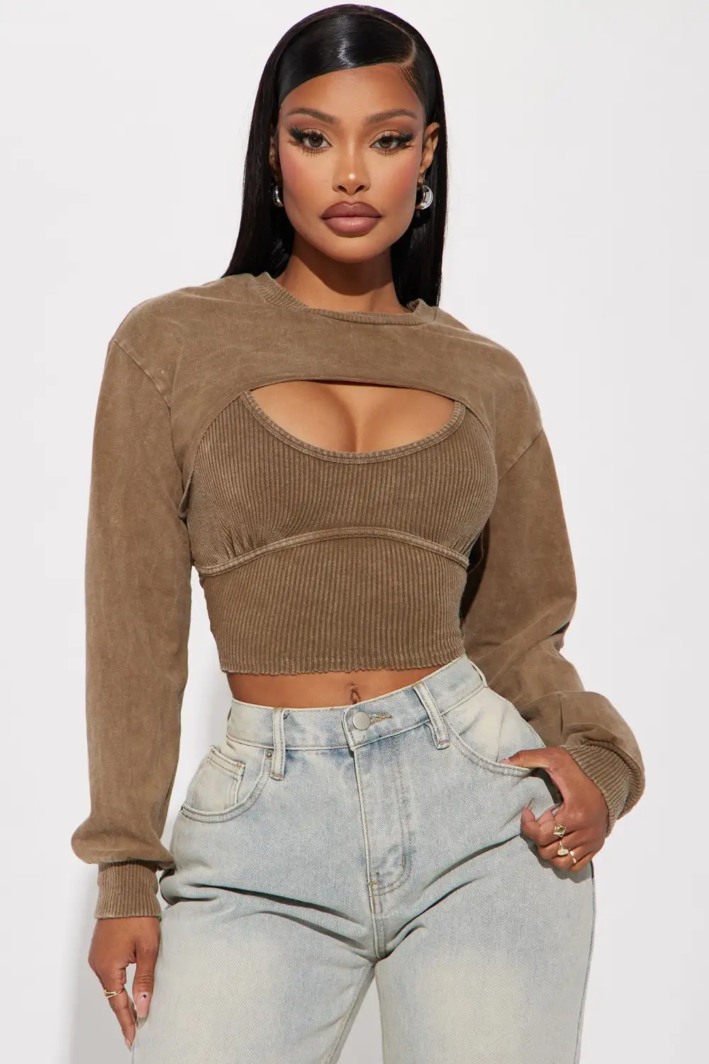 Eden Ribbed Bolero Top - Mocha