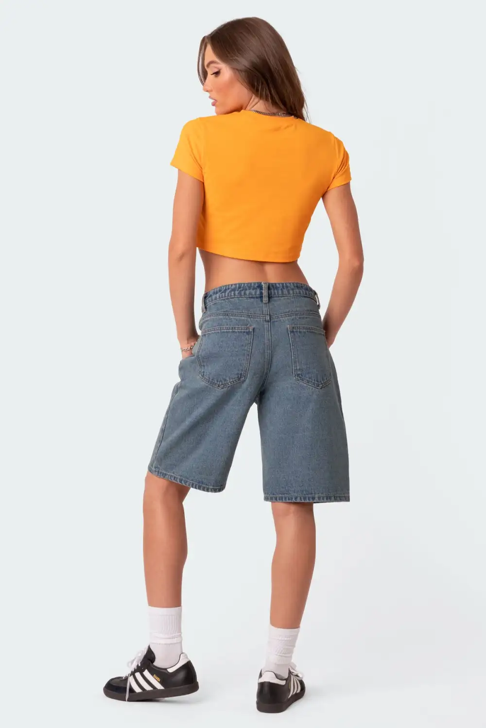 Oversized Low Rise Denim Bermuda Shorts