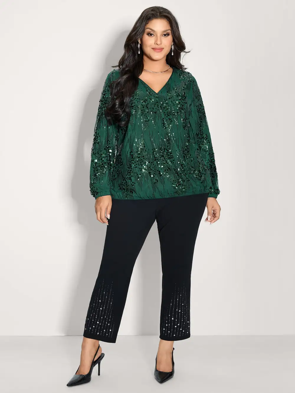 Shimmery Sequin Wrap V-Neck Blouse