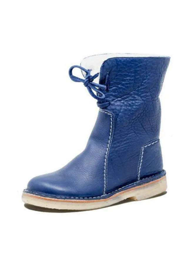 Women Casual PU Boots Full Waterproof Insulated Low Heel Winter Boots