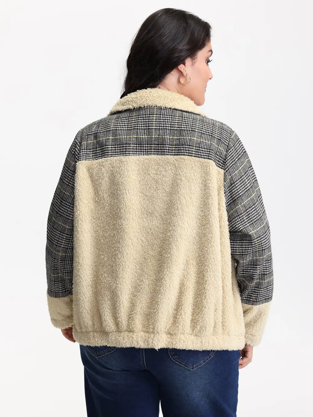 Plush Patchwork Patch Pockets Jacket