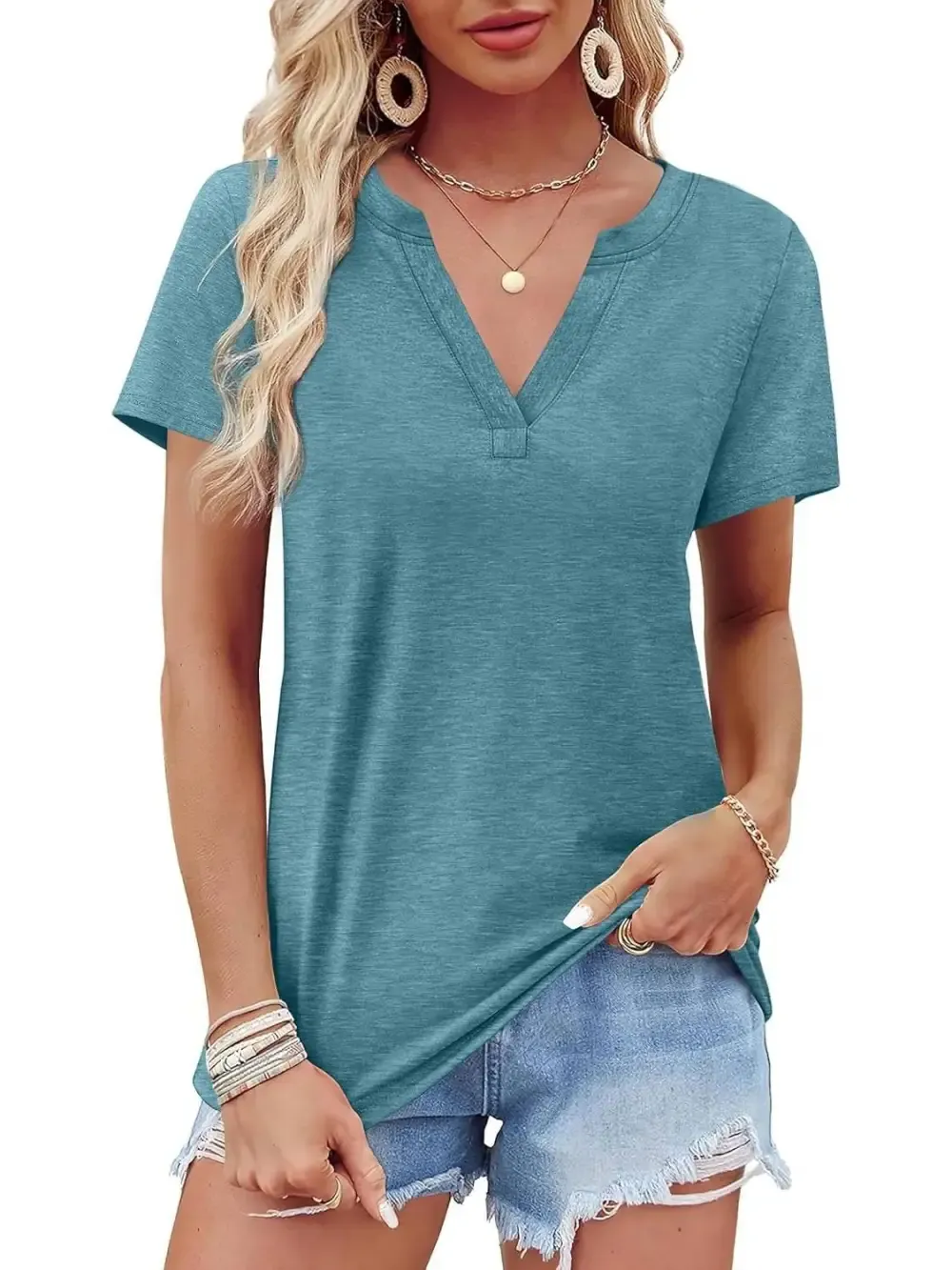 ✨Womens Short Sleeve V Neck Casual Loose Fit T-shirts