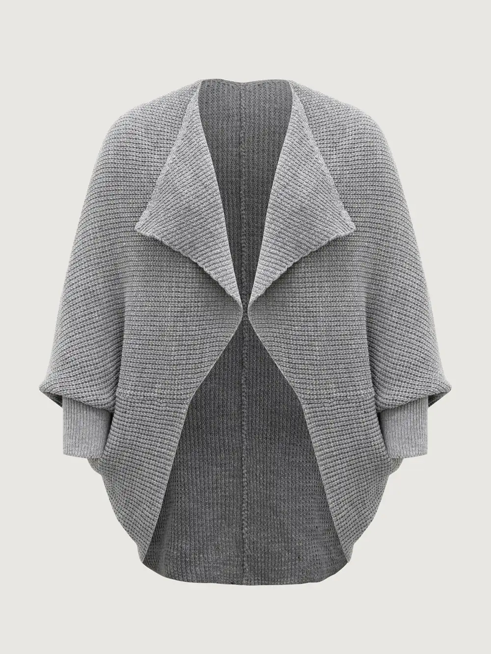 Folded Collar Textured Open-Front Knit Cardigan