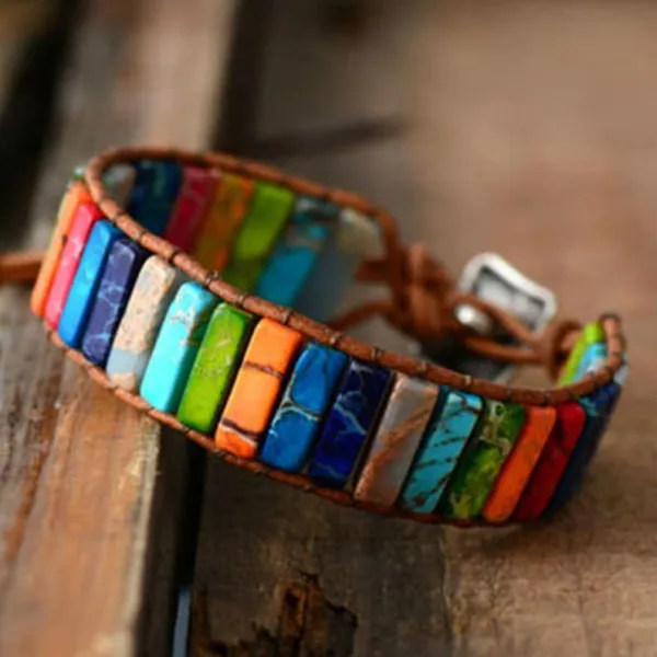 7 Chakra Tube Bracelet-Spiritual Yoga Meditation Energy Protection Balance Bracelet-Natural Healing Gemstone Bracelet-Mental Health Gift