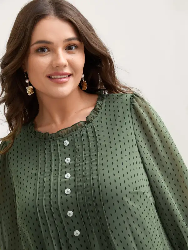 Polka Dots Pin Tuck Button Detail Blouse