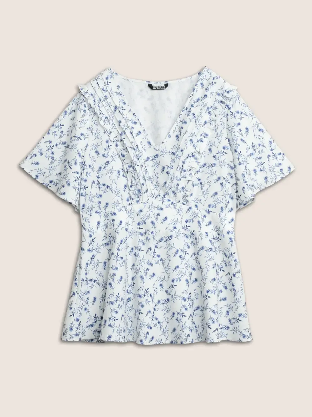 Floral Pleated Elastic Waist Ruffle Sleeve Blouse