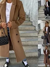 Women's Casual Jacket Warm Comfortable Pocket Buttons Fashion Outdoor Plain Going out Weekend Single Breasted Regular Lapel Regular Fit Long Sleeve Outerwear Black Brown Khaki Fall Winter