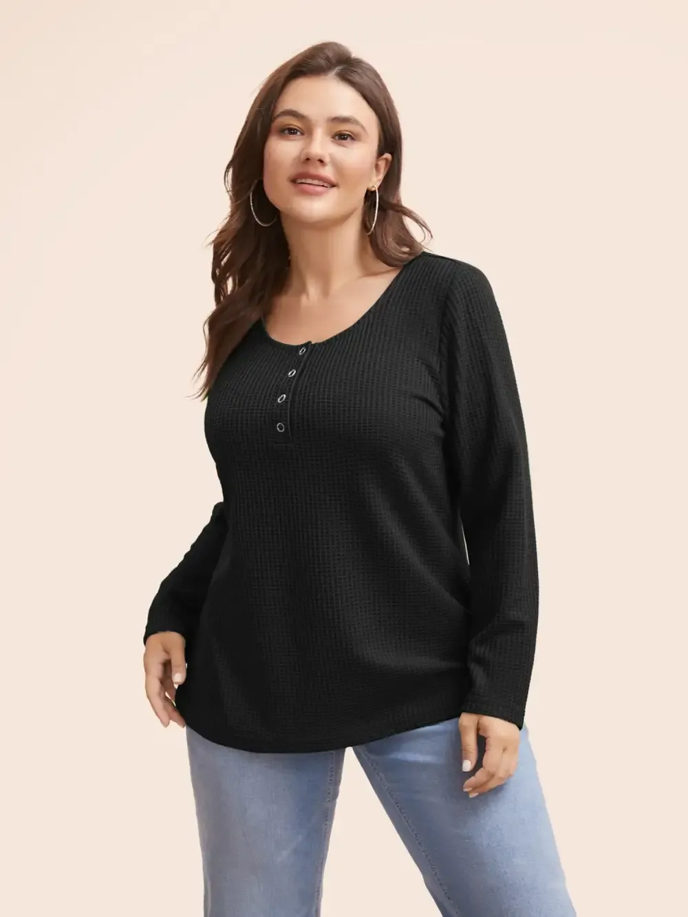 Solid Waffle Knit Round Neck T-Shirt