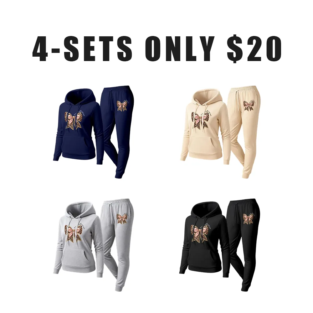 Women's Leopard Print Bow Pattern Tracksuit