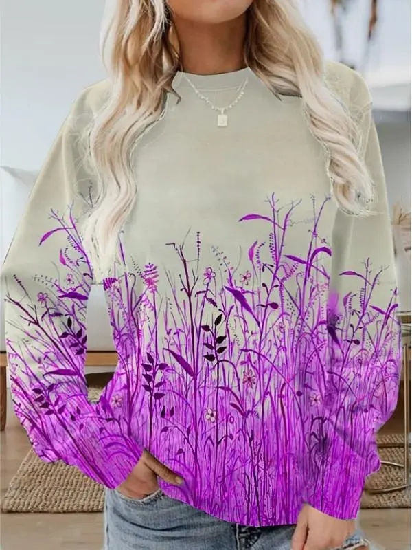 Women Long Sleeve Scoop Neck Printed Graphic Top