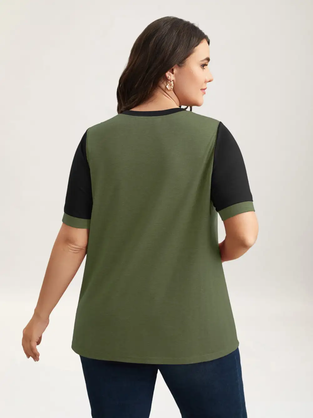 Stretchy Scalloped Lace Color Contrast T-Shirt