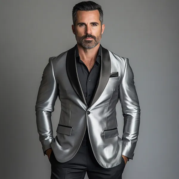 Men's Satin Shawl Lapel One Button Blazer