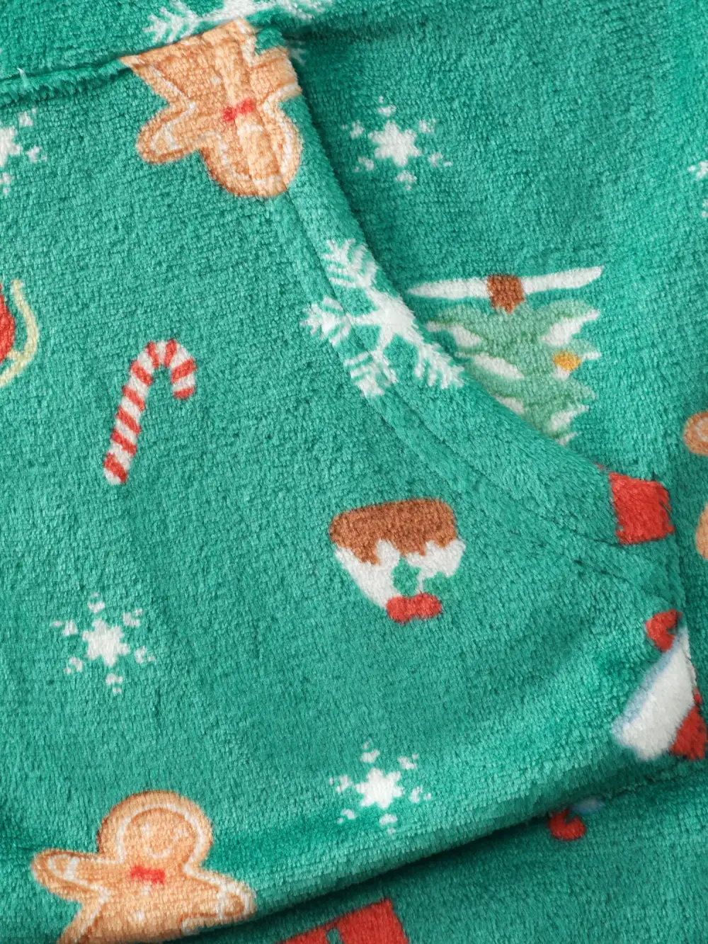 Fleece Holiday Pattern Pockets Hooded Sleep Jumpsuit