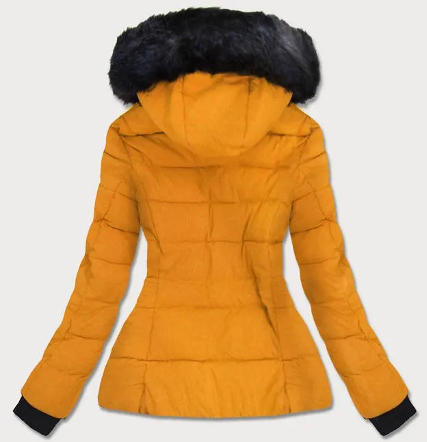 Ladies Short Winter Hooded Jacket Yellow