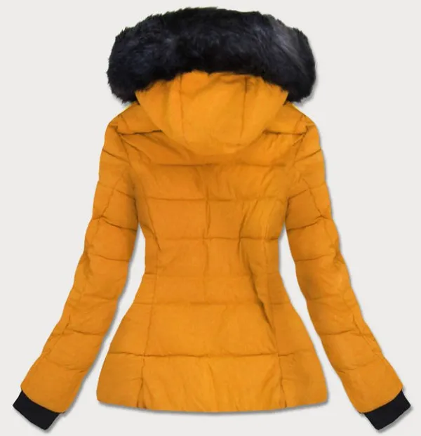 Ladies Short Winter Hooded Jacket Yellow