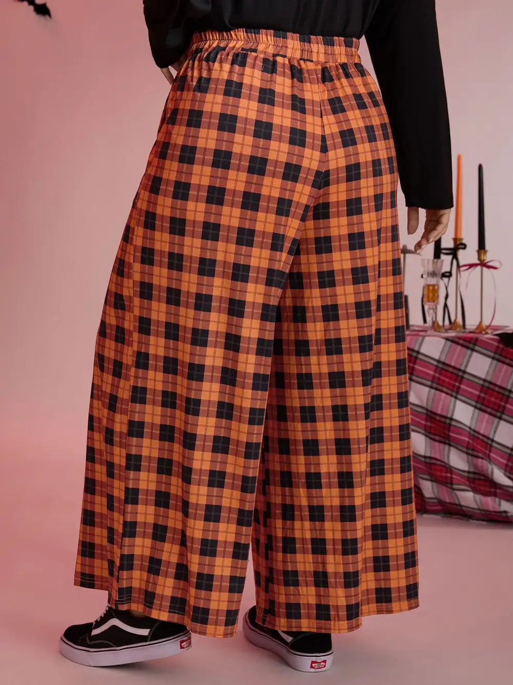 Checkered Print Wide-Leg Lounge Bottoms