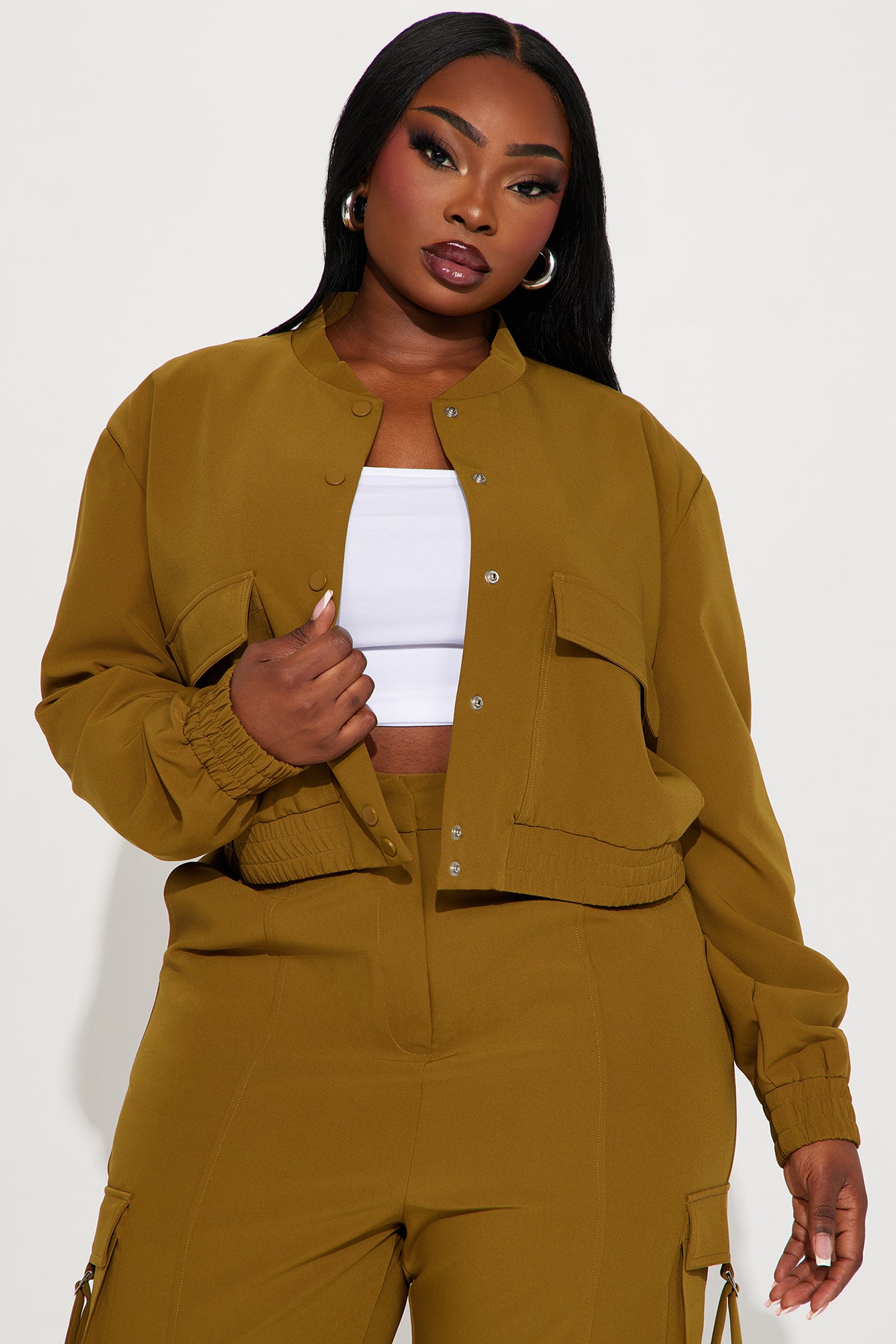 Caught Me Cargo Pant Set - Olive