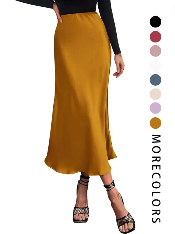 Women's High Waist Flared Skirt – Elegant Solid Color Skirt for Summer, Formal Events, Parties & Wedding Guest Outfits