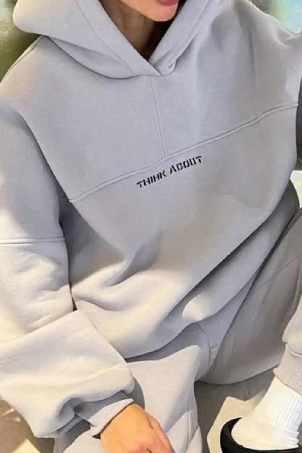 Letter Graphic Drawstring Hoodie Long Pants Suits