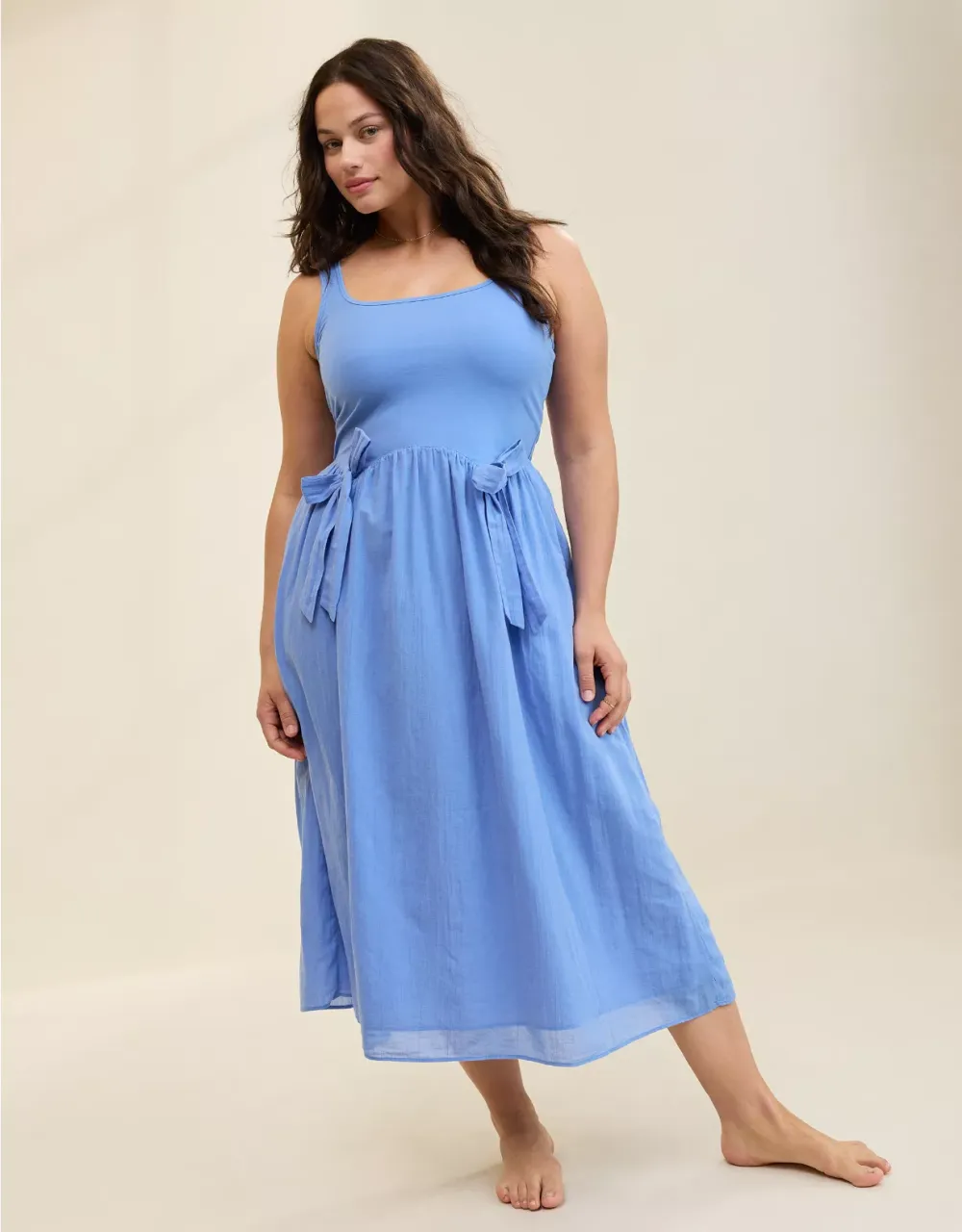 Women's Sleeveless Tank Midi Dress with Bow Detail and Pockets – Casual Summer Lounge Dress